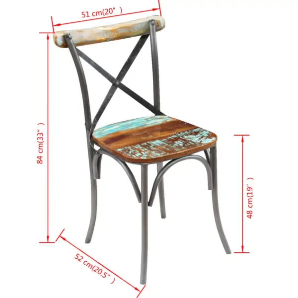 Taaskasutatud puidust söögitoolid terasraamiga, 2 tk, mitmevärviline, 51 x 52 x 84 cm – 9