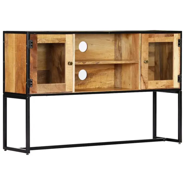 Taaskasutatud puidust telerialus terasraamiga, 2 ukse ja 2 avatud sektsiooniga, pruun, 120 x 30 x 75 cm – 13