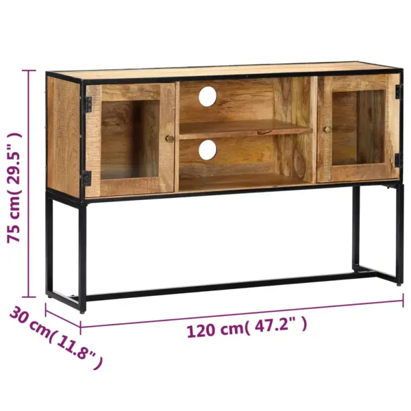 Taaskasutatud puidust telerialus terasraamiga, 2 ukse ja 2 avatud sektsiooniga, pruun, 120 x 30 x 75 cm – 8