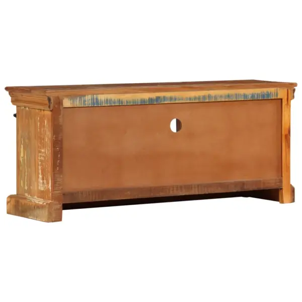 Taaskasutatud puidust telerialus metallist liugustega, 3 sektsiooni ja sahtliga, 110 x 30 x 45 cm – 6