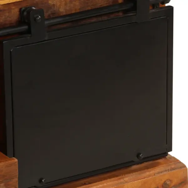 Taaskasutatud puidust telerialus metallist liugustega, 3 sektsiooni ja sahtliga, 110 x 30 x 45 cm – 9