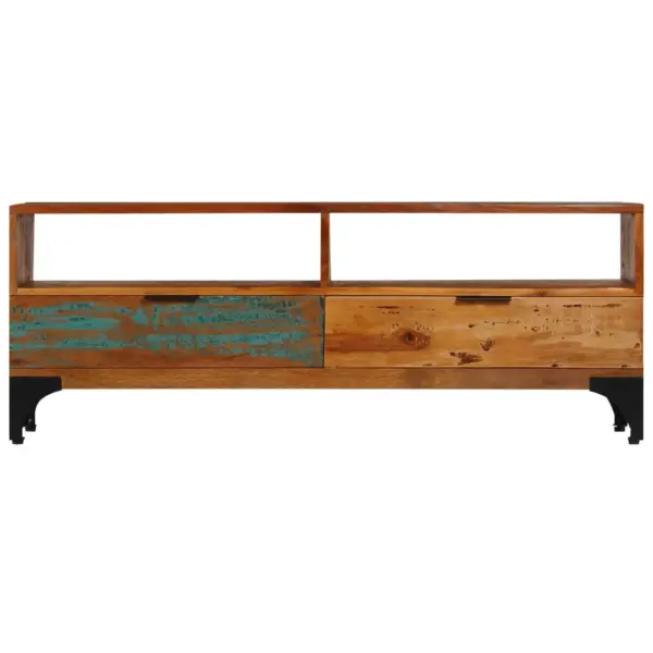 Taaskasutatud täispuidust telerikapp terasjalgadega, 118 x 35 x 45 cm – 2