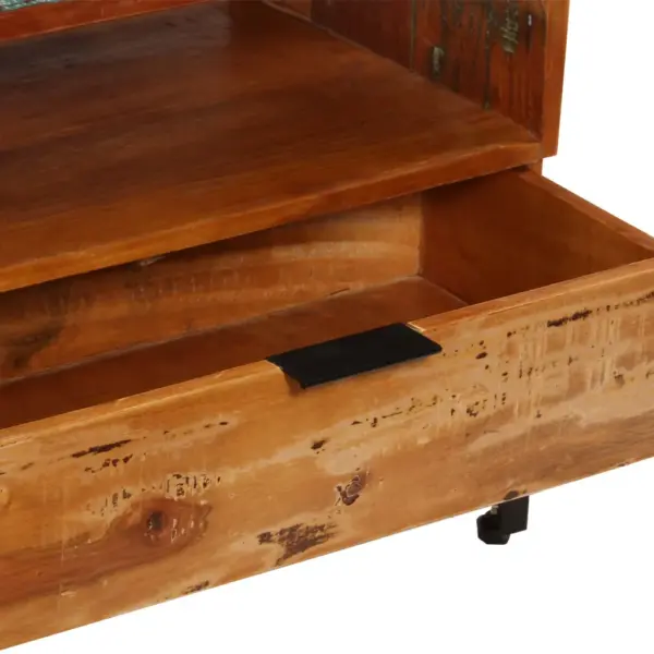 Taaskasutatud täispuidust telerikapp terasjalgadega, 118 x 35 x 45 cm – 4