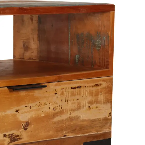 Taaskasutatud täispuidust telerikapp terasjalgadega, 118 x 35 x 45 cm – 5
