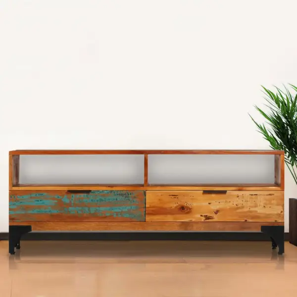 Taaskasutatud täispuidust telerikapp terasjalgadega, 118 x 35 x 45 cm – 8