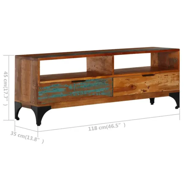 Taaskasutatud täispuidust telerikapp terasjalgadega, 118 x 35 x 45 cm – 9