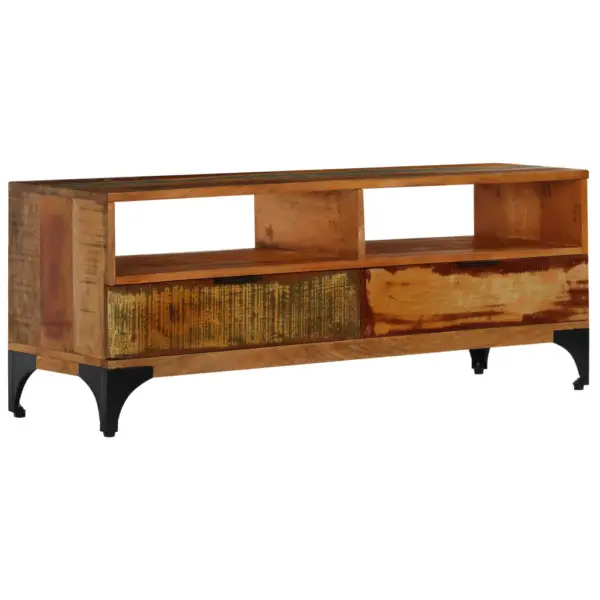 Taaskasutatud täispuidust telerikapp terasjalgadega, 118 x 35 x 45 cm – 10