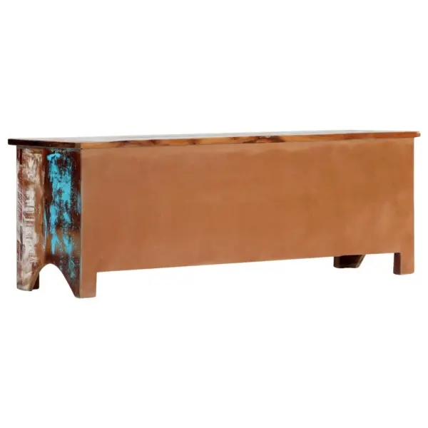 Retro telerikapp taaskasutatud puidust, 2 sahtliga, 120 x 30 x 40 cm – 4