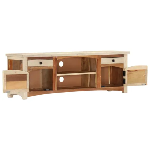 Taaskasutatud puidust telerikapp 2 ukse, 2 sahtli ja 2 sektsiooniga, 120 x 30 x 40 cm – 3