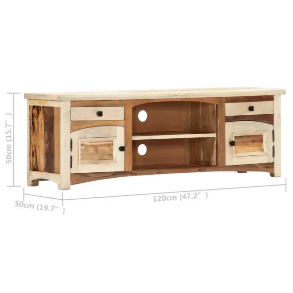 Taaskasutatud puidust telerikapp 2 ukse, 2 sahtli ja 2 sektsiooniga, 120 x 30 x 40 cm – 8