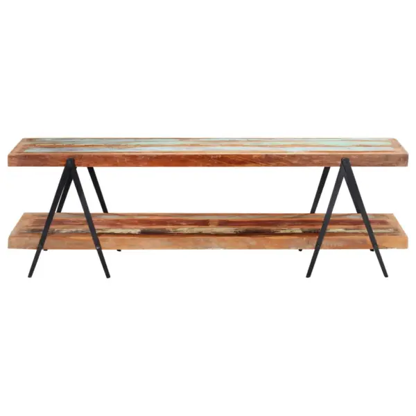 Telerikapp taaskasutatud puidust, musta metallraamiga, 2 riiuliga, 160 x 40 x 50 cm – 2
