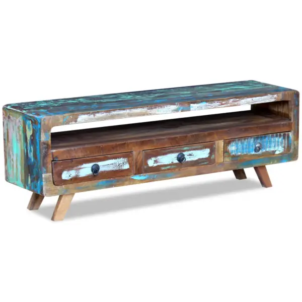 Taaskasutatud puidust telerikapp 3 sahtliga, mitmevärviline, 120 x 30 x 40 cm – 2