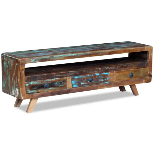 Taaskasutatud puidust telerikapp 3 sahtliga, mitmevärviline, 120 x 30 x 40 cm – 5