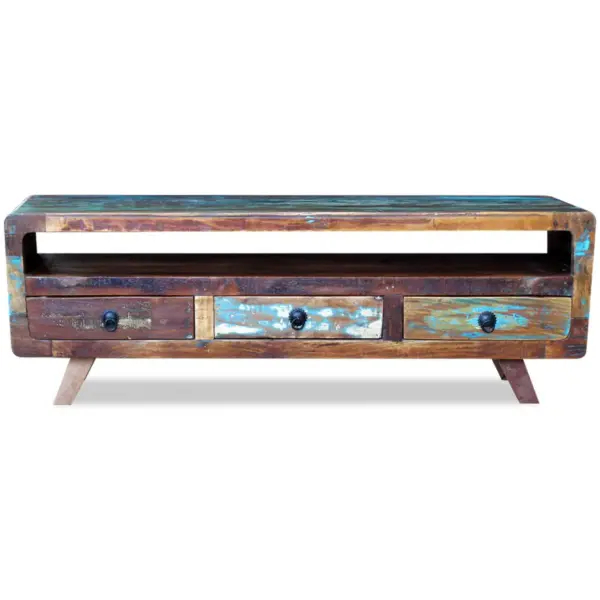 Taaskasutatud puidust telerikapp 3 sahtliga, mitmevärviline, 120 x 30 x 40 cm – 6