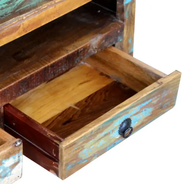 Taaskasutatud puidust telerikapp 3 sahtliga, mitmevärviline, 120 x 30 x 40 cm – 7