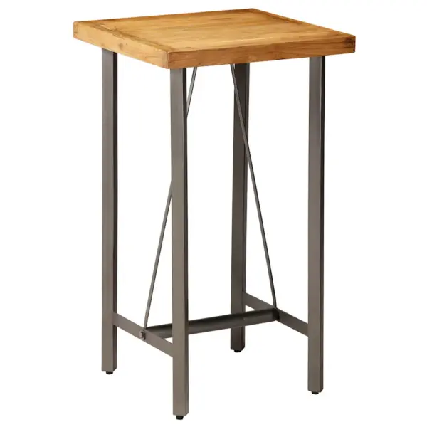 Taaskasutatud tiigipuust baarilaud metalljalgadel, 60 x 60 x 107 cm – 11