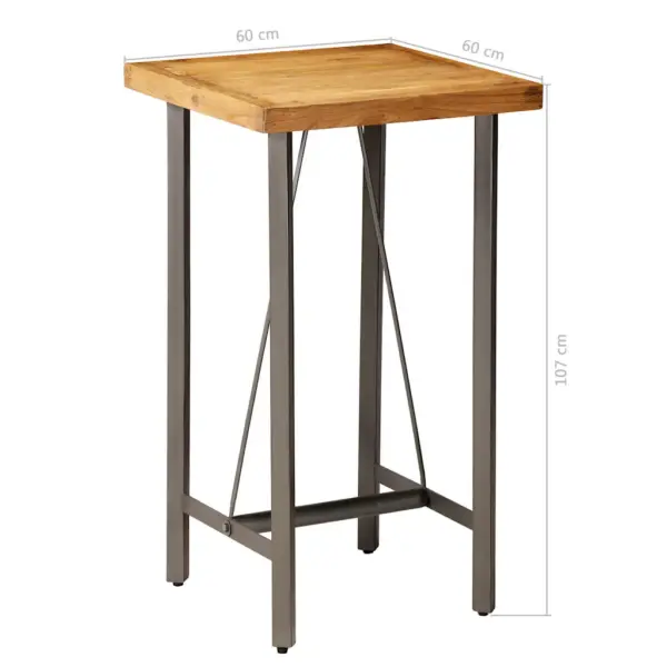 Taaskasutatud tiigipuust baarilaud metalljalgadel, 60 x 60 x 107 cm – 12