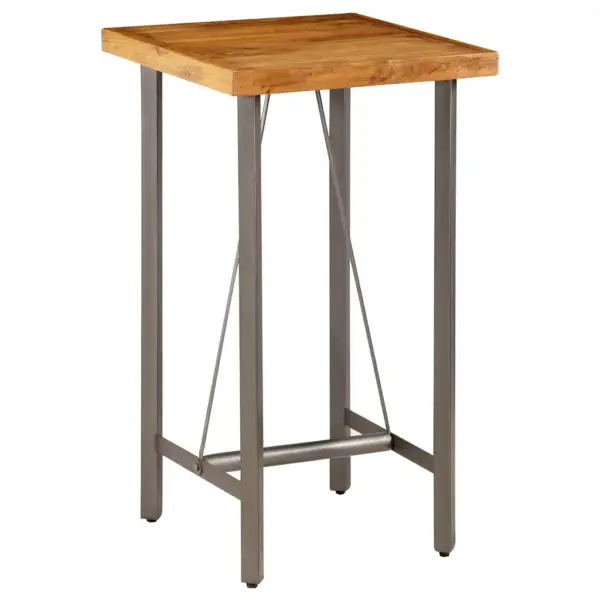 Taaskasutatud tiigipuust baarilaud metalljalgadel, 60 x 60 x 107 cm – 8