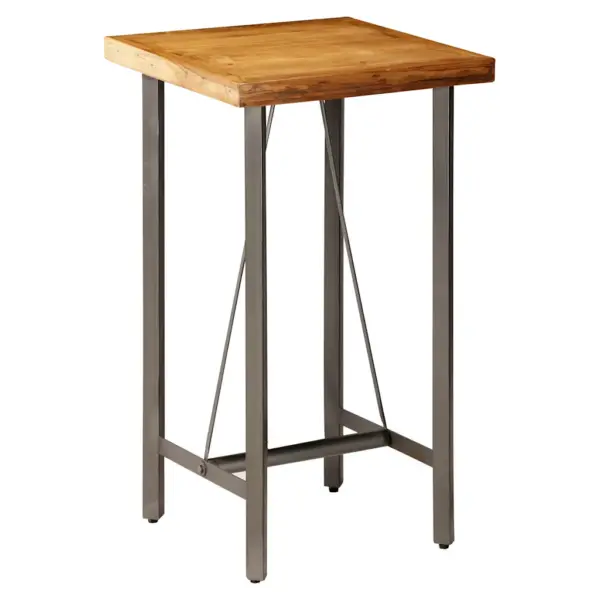 Taaskasutatud tiigipuust baarilaud metalljalgadel, 60 x 60 x 107 cm – 9