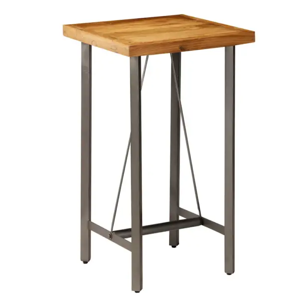 Taaskasutatud tiigipuust baarilaud metalljalgadel, 60 x 60 x 107 cm – 10