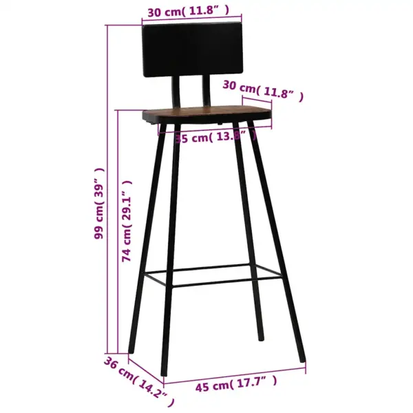 Tööstusliku stiiliga baaritoolid taastatud puidust, must terasraam, 2 tk, 45 x 36 x 99 cm – 10