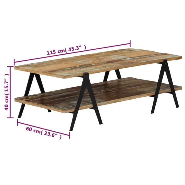Kahekorruseline kohvilaud taastatud puidust ja terasjalgadega, mitmevärviline, 115 x 60 x 40 cm – 7