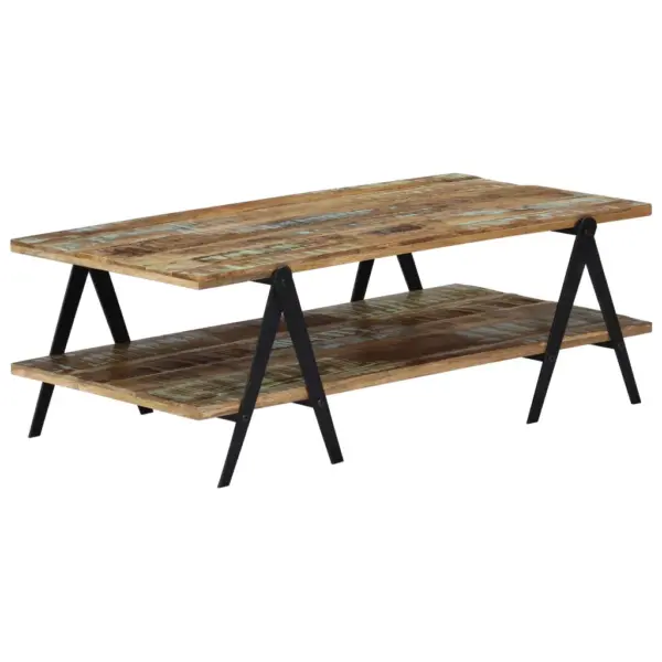 Kahekorruseline kohvilaud taastatud puidust ja terasjalgadega, mitmevärviline, 115 x 60 x 40 cm – 9