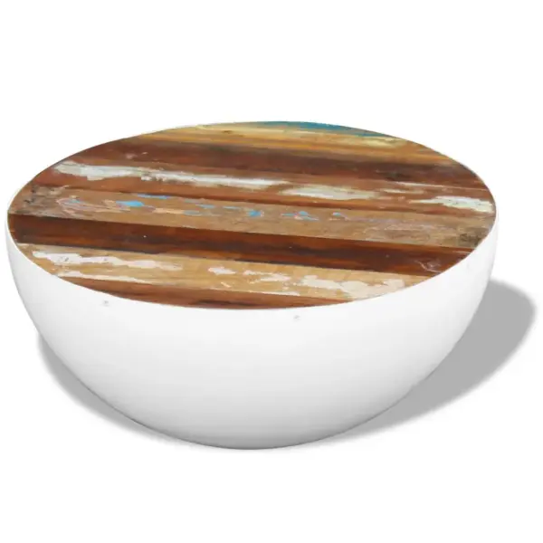 Kausikujuline taastatud puidust kohvilaud valge terasalusega, 60 x 30 cm – 5