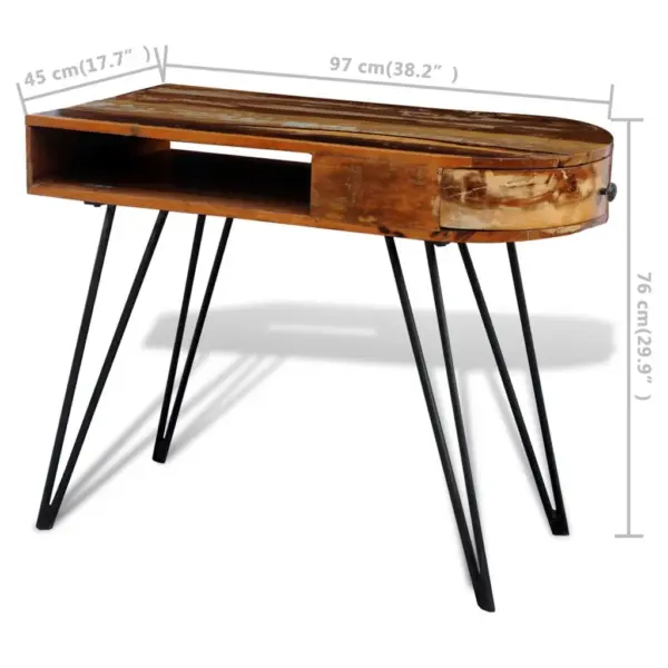 Kirjutuslaud taastatud puidust rauast jalgadega, 97 x 45 x 76 cm – 8