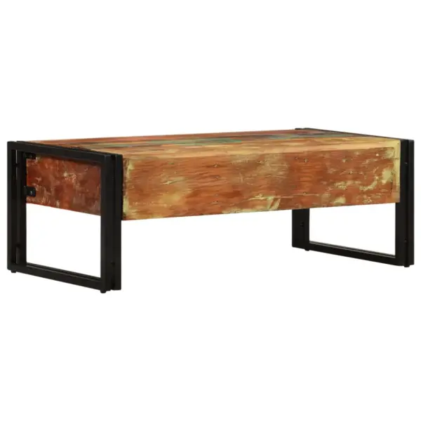 Vanaaegse stiiliga taastatud puidust kohvilaud 3 sahtliga, terasjalgadel, pruun, 100 x 50 x 35 cm – 4