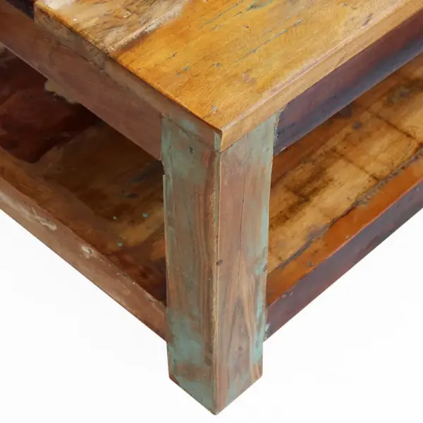 Antiikstiilis taastatud puidust kohvilaud, käsitsi valmistatud, 90 x 45 x 35 cm – 7