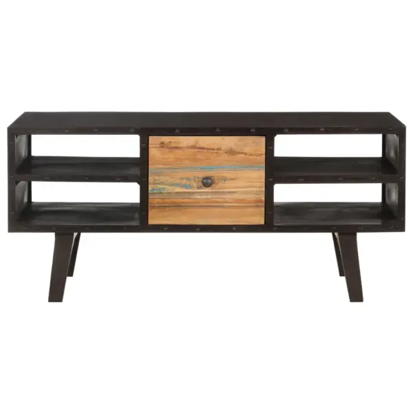 Kohvilaud 1 sahtli ja 4 riiuliga, must ja pruun, taastatud puit ja MDF, 100 x 50 x 45 cm - 2