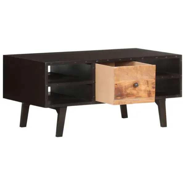 Kohvilaud 1 sahtli ja 4 riiuliga, must ja pruun, taastatud puit ja MDF, 100 x 50 x 45 cm - 3