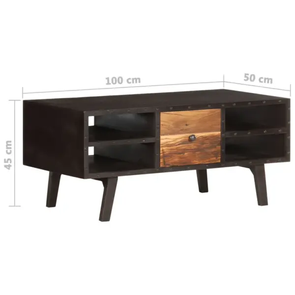 Kohvilaud 1 sahtli ja 4 riiuliga, must ja pruun, taastatud puit ja MDF, 100 x 50 x 45 cm - 6