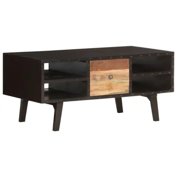 Kohvilaud 1 sahtli ja 4 riiuliga, must ja pruun, taastatud puit ja MDF, 100 x 50 x 45 cm - 8