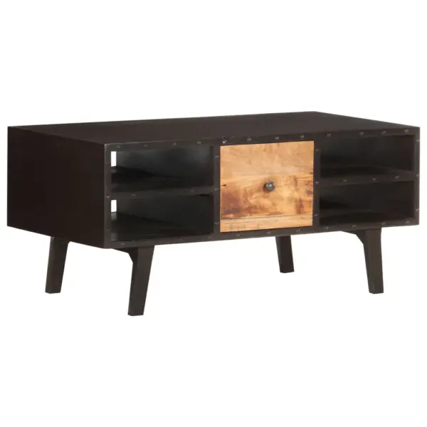 Kohvilaud 1 sahtli ja 4 riiuliga, must ja pruun, taastatud puit ja MDF, 100 x 50 x 45 cm - 9