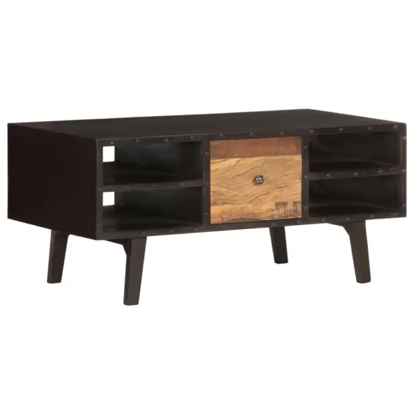 Kohvilaud 1 sahtli ja 4 riiuliga, must ja pruun, taastatud puit ja MDF, 100 x 50 x 45 cm - 10