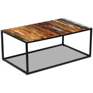 Mitmevärviline kohvilaud taastatud puidust ja terasraamiga, 100 x 60 x 40 cm