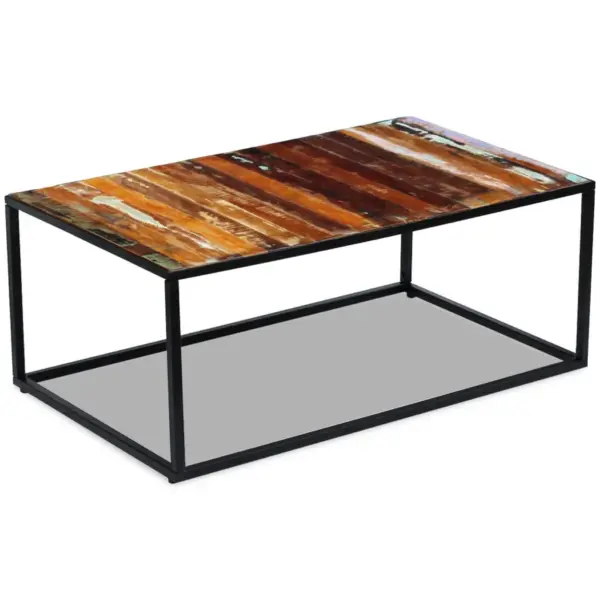 Mitmevärviline kohvilaud taastatud puidust ja terasraamiga, 100 x 60 x 40 cm – 2
