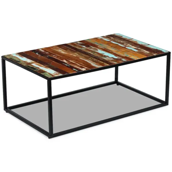 Mitmevärviline kohvilaud taastatud puidust ja terasraamiga, 100 x 60 x 40 cm – 3