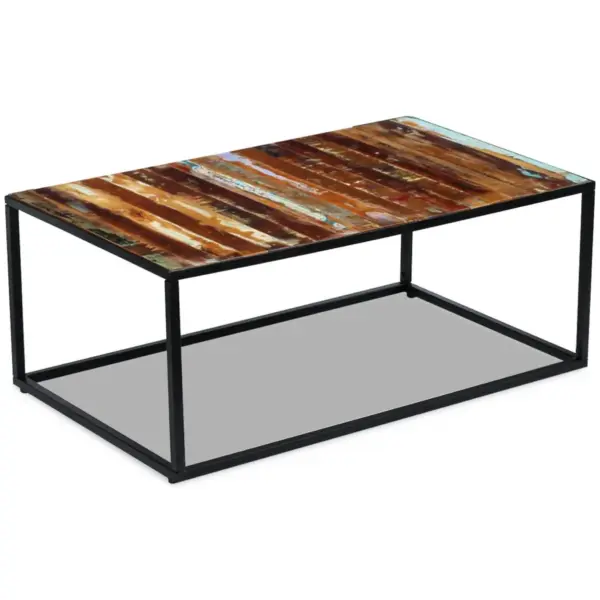 Mitmevärviline kohvilaud taastatud puidust ja terasraamiga, 100 x 60 x 40 cm – 4