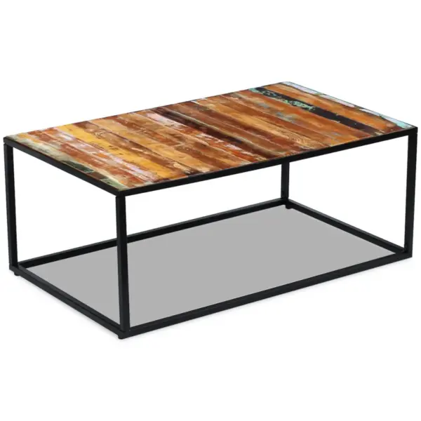 Mitmevärviline kohvilaud taastatud puidust ja terasraamiga, 100 x 60 x 40 cm – 5