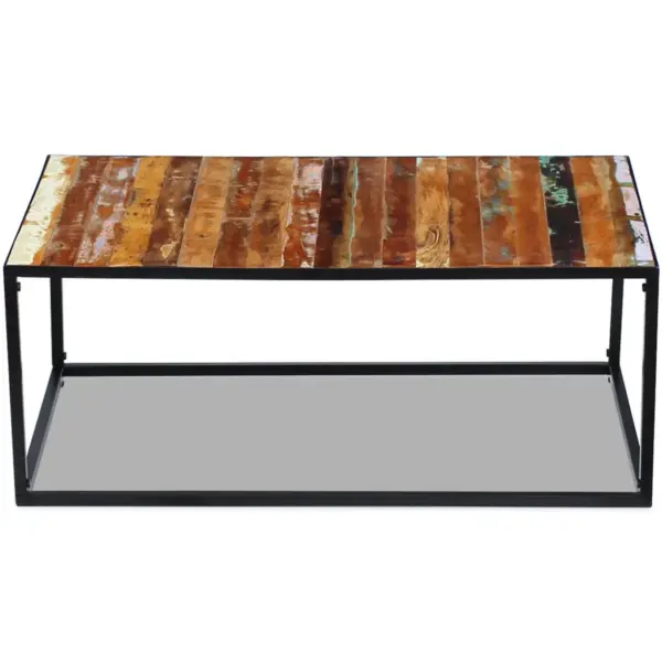 Mitmevärviline kohvilaud taastatud puidust ja terasraamiga, 100 x 60 x 40 cm – 6
