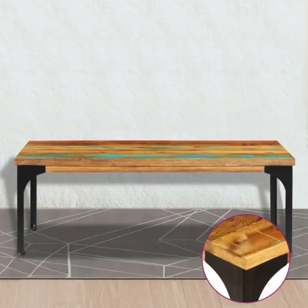 Taastatud puidust kohvilaud terasraamiga, pruun, 100 x 60 x 35 cm – 8