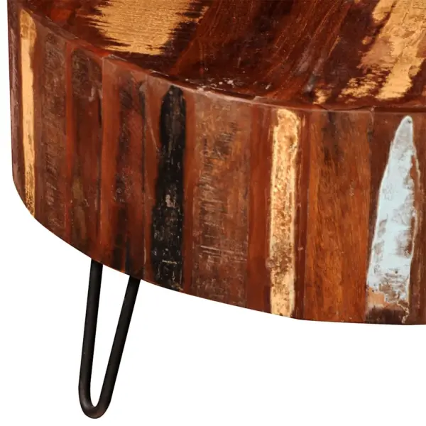 Ümmargune taastatud puidust kohvilaud õhukeste rauast jalgadega, mitmevärviline, 70 x 38 cm – 8