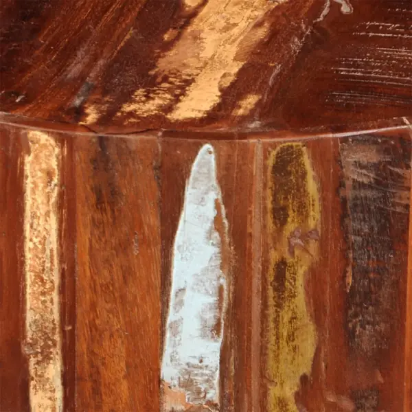 Ümmargune taastatud puidust kohvilaud õhukeste rauast jalgadega, mitmevärviline, 70 x 38 cm – 9