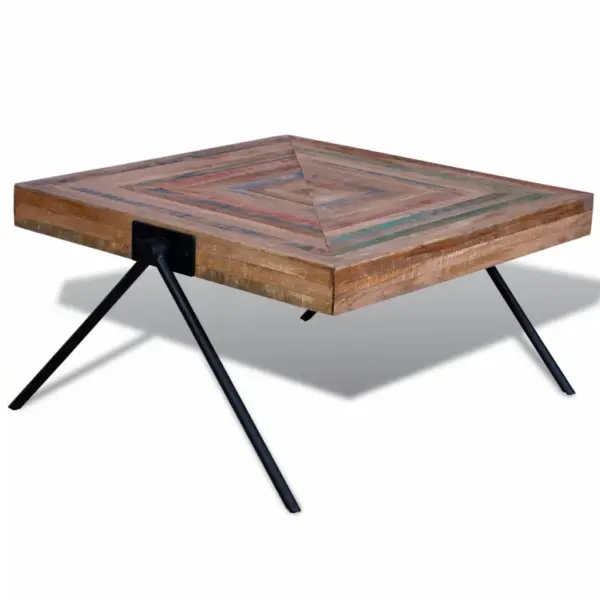 V-kujuliste metalljalgadega kohvilaud, taastatud tiigipuidust, 80 x 80 x 43 cm - 2