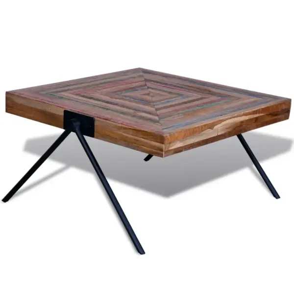 V-kujuliste metalljalgadega kohvilaud, taastatud tiigipuidust, 80 x 80 x 43 cm - 3