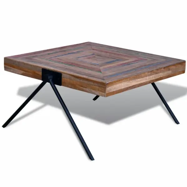 V-kujuliste metalljalgadega kohvilaud, taastatud tiigipuidust, 80 x 80 x 43 cm - 4