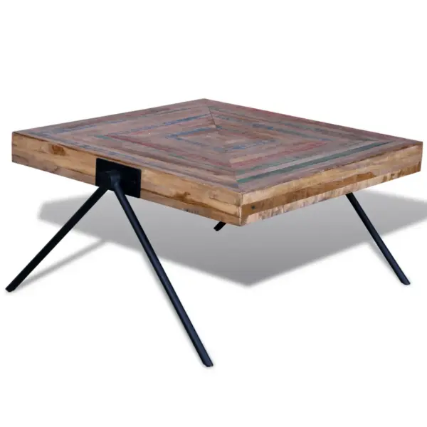 V-kujuliste metalljalgadega kohvilaud, taastatud tiigipuidust, 80 x 80 x 43 cm - 5